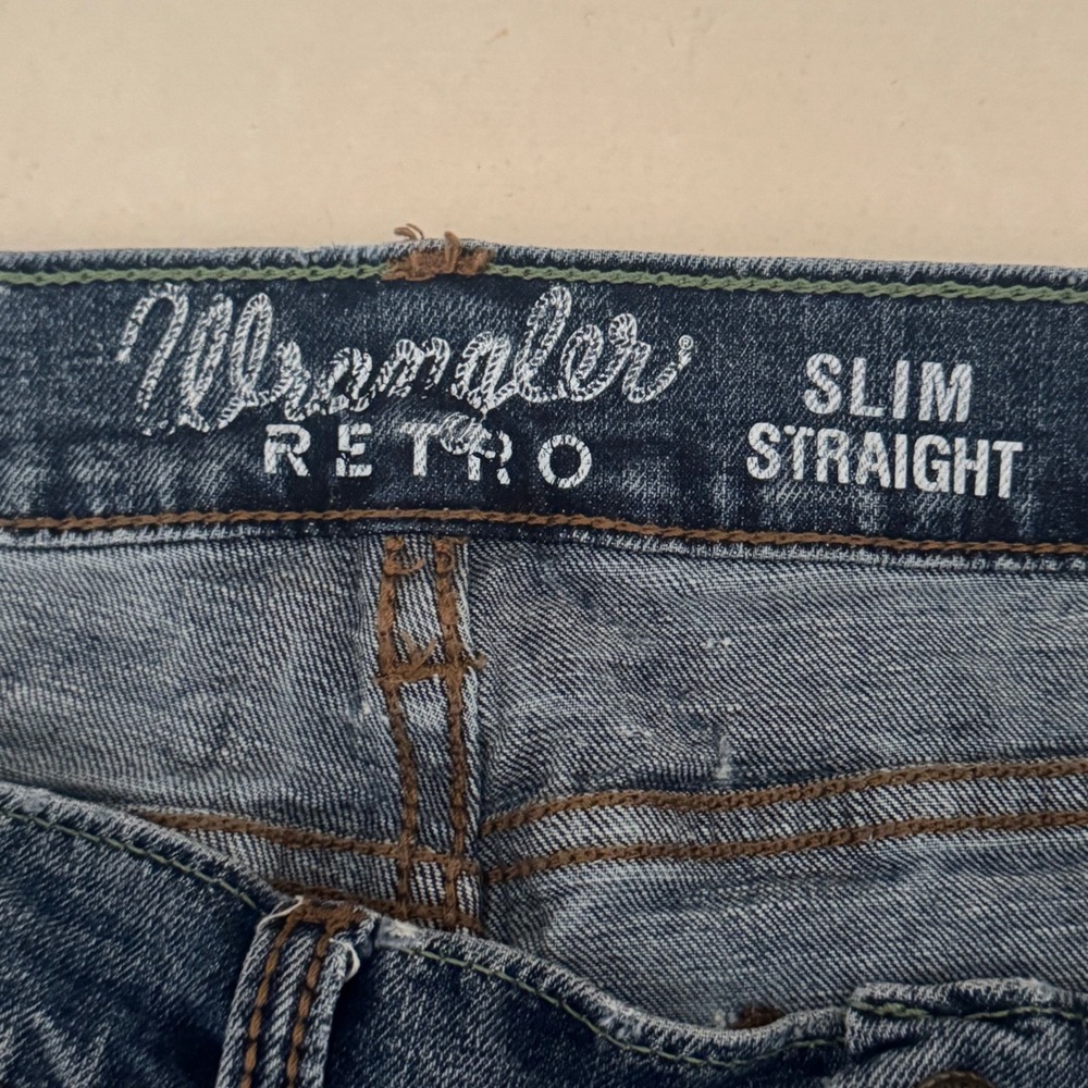 Wrangler Retro Slim Straight Jeans Mens 32x36 Blue Denim WLT88BZ Western Cowoy - Picture 6 of 9